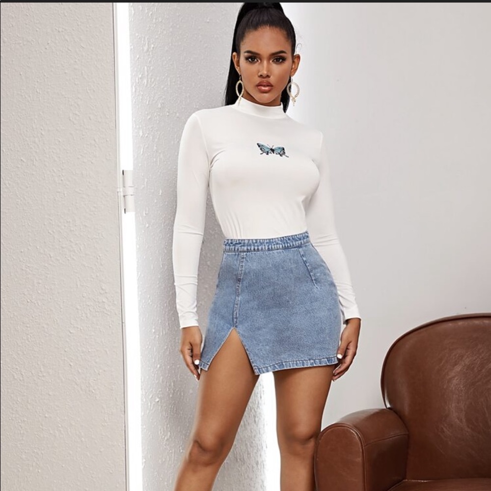 High slit denim skirt